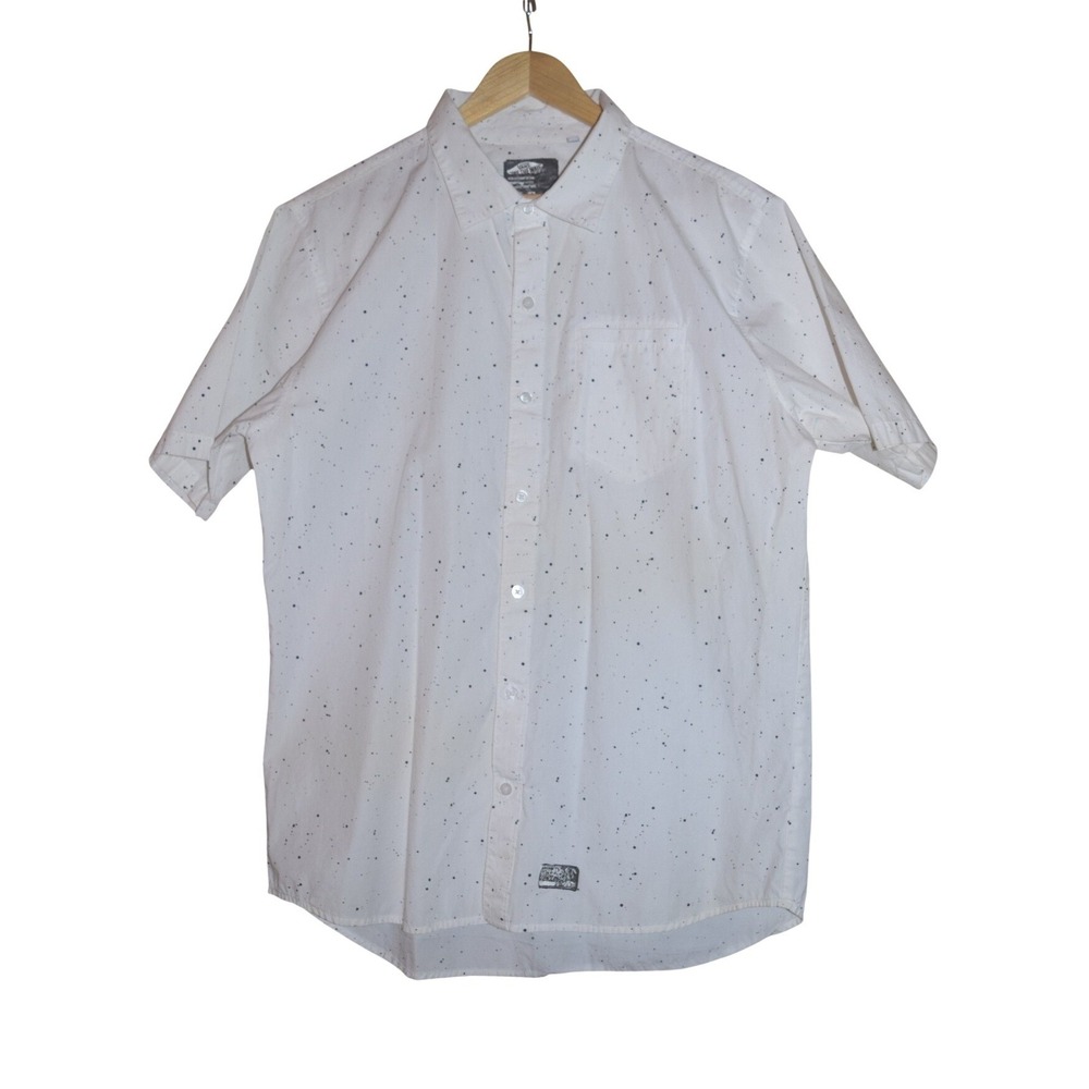 Vans Button Down Shirt Mens XL White Black Splatter Short Sleeve Excellent